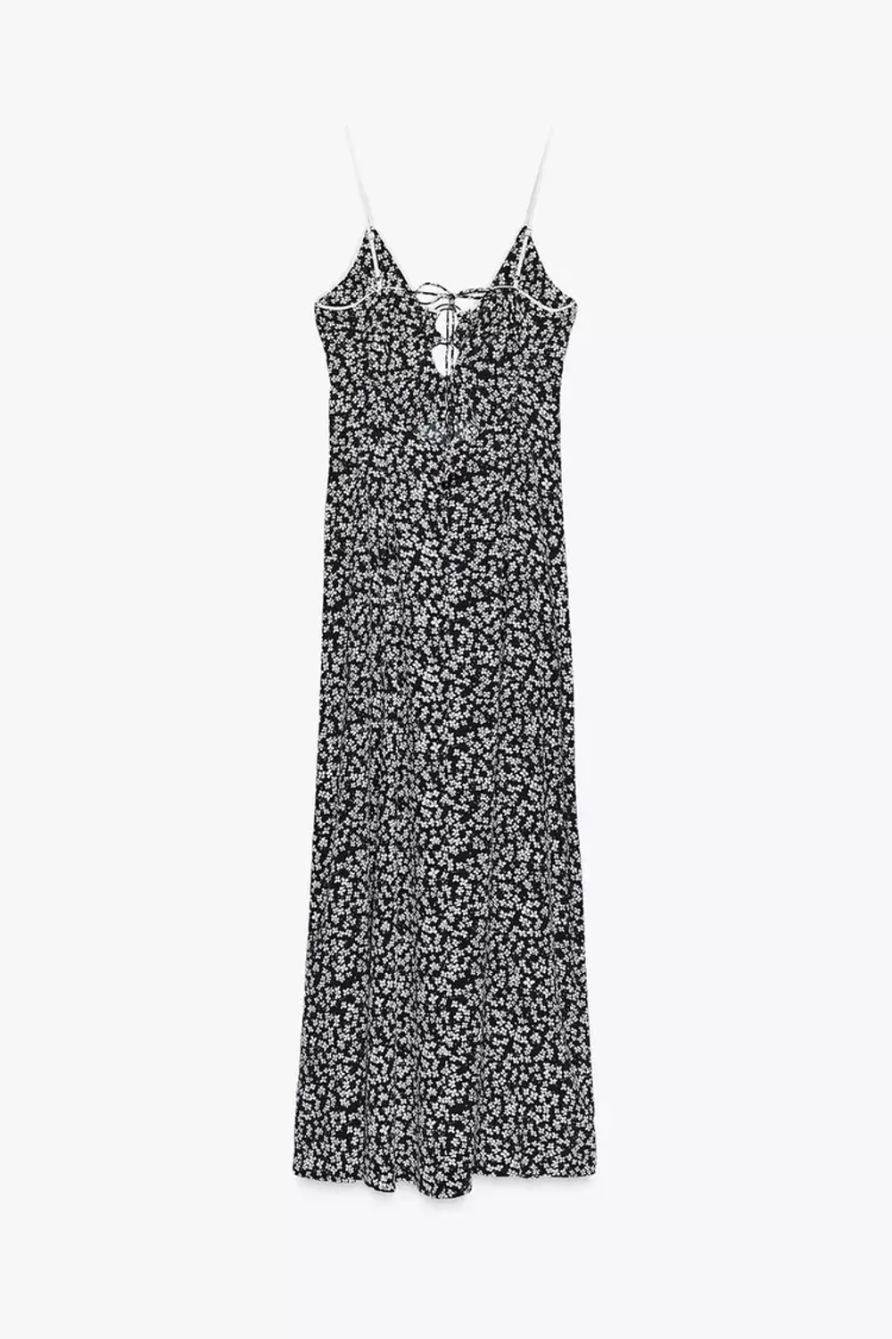 ZARA ПЛАТЬЕ-МИДИ С ЦВЕТОЧНЫМ ПРИНТОМ, ЧЕРНЫЙ/ЭКРЮ