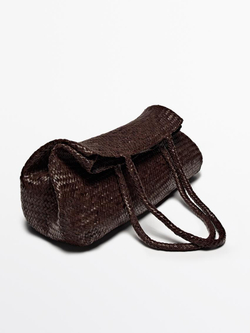 Massimo Dutti Большая плетеная сумка-шопер из кожи наппа, коричневый