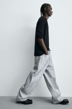 ZARA ДЖИНСЫ BAGGY FIT С ВОСКОВЫМ ПОКРЫТИЕМ, БЕЛЫЙ