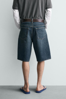 ZARA ДЖИНСОВЫЕ ШОРТЫ BAGGY FIT, СИНИЙ