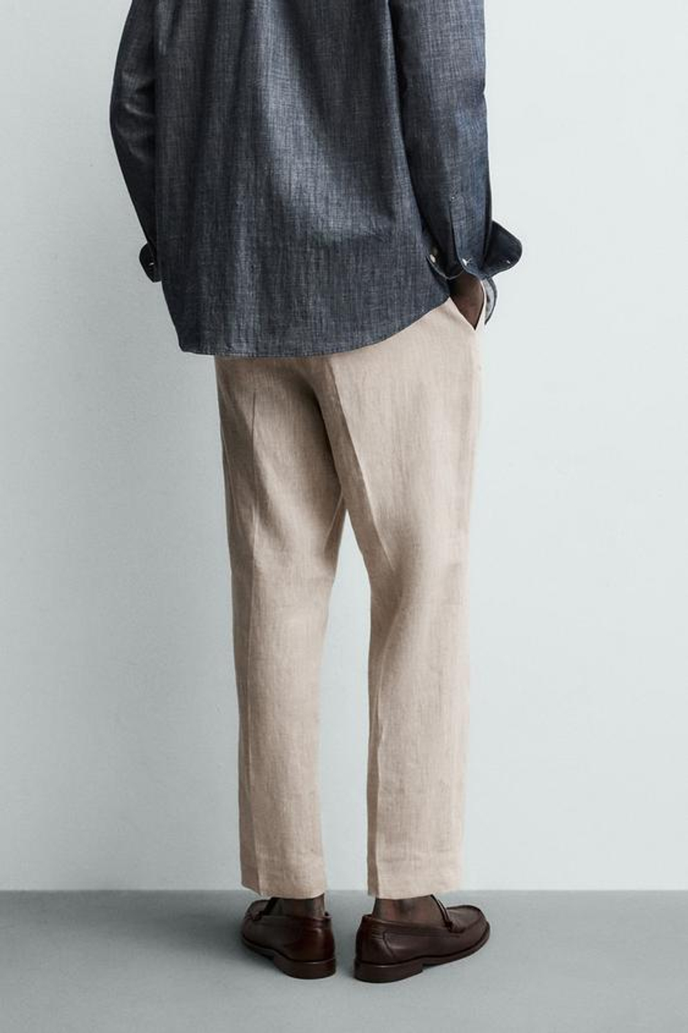 ZARA БРЮКИ КЛАССИЧЕСКОГО КРОЯ ИЗ 100% ЛЬНА, СВЕТЛО-БЕЖЕВЫЙ