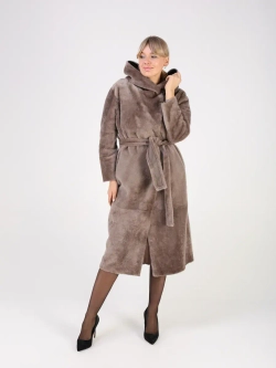 Дубленка зимняя шуба натуральная с капюшоном двухсторонняя