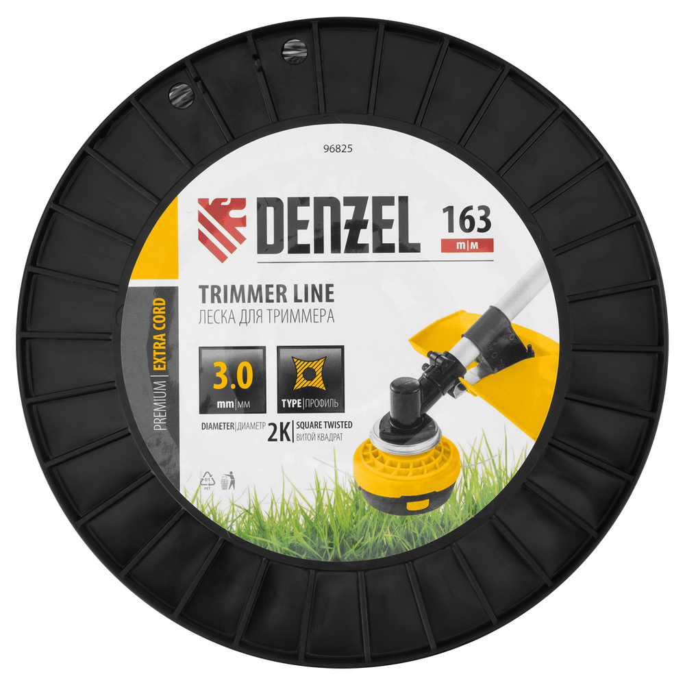 Леска для триммера двухкомпонентная витой квадрат, 3,0мм х 163м, на DIN катушке EXTRA CORD Denzel