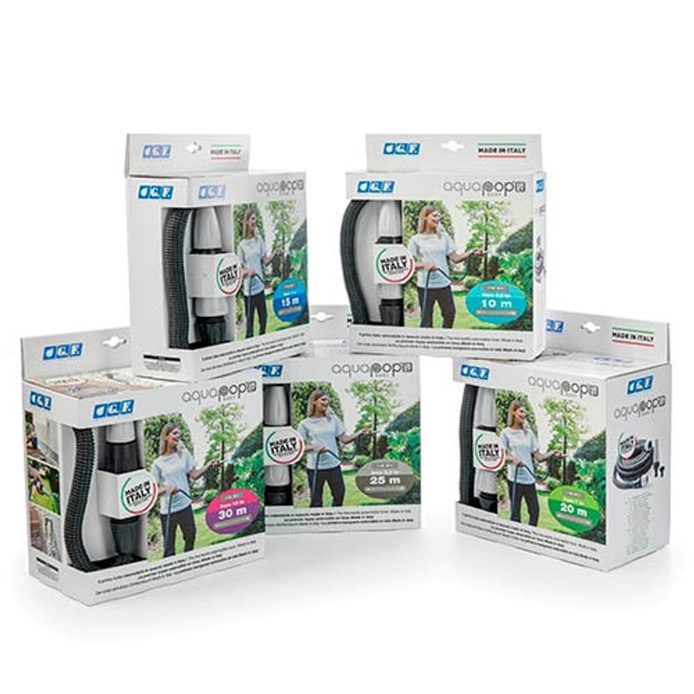 Шланг для полива GF GF80297675 AQUAPOP GREY EASY ПВХ саморастягивающийся с аксессуарами 25 м | GF