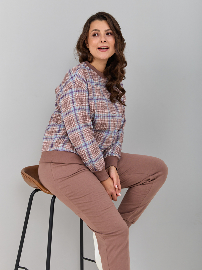 Костюм с брюками КБ-90М/клеткабеж-бирюза