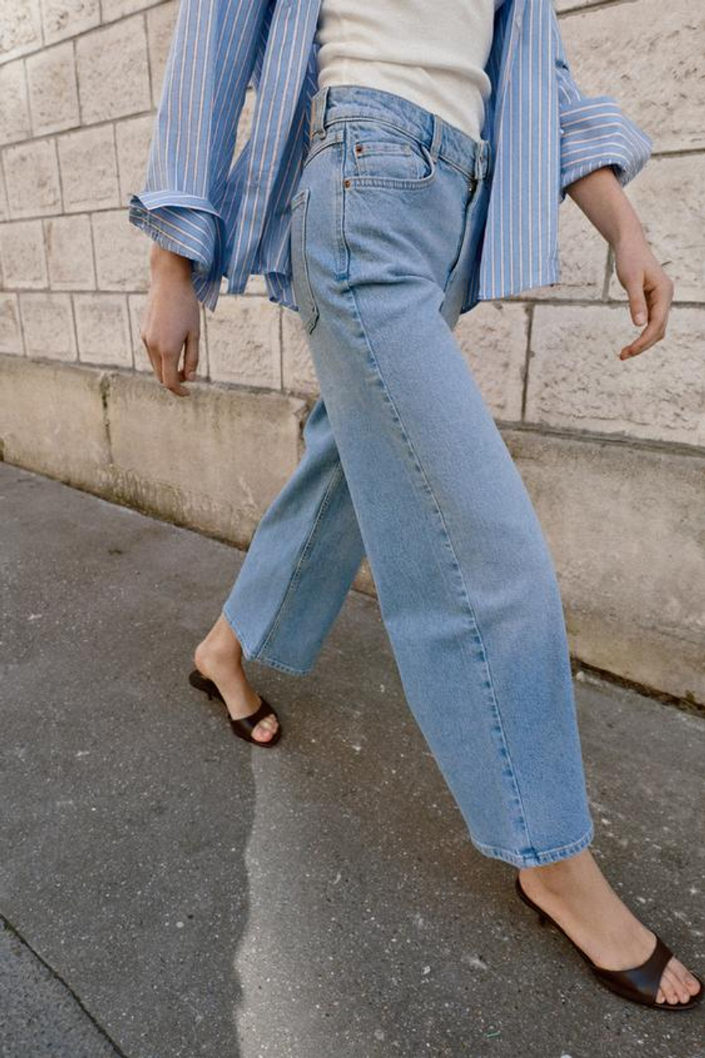 ZARA ДЖИНСЫ Z1975 КЮЛОТЫ С ВЫСОКОЙ ПОСАДКОЙ COMFORT, ГОЛУБОЙ