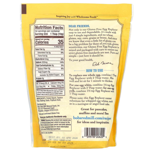 Bob's Red Mill, Заменитель яиц, 340 г (12 унций)
