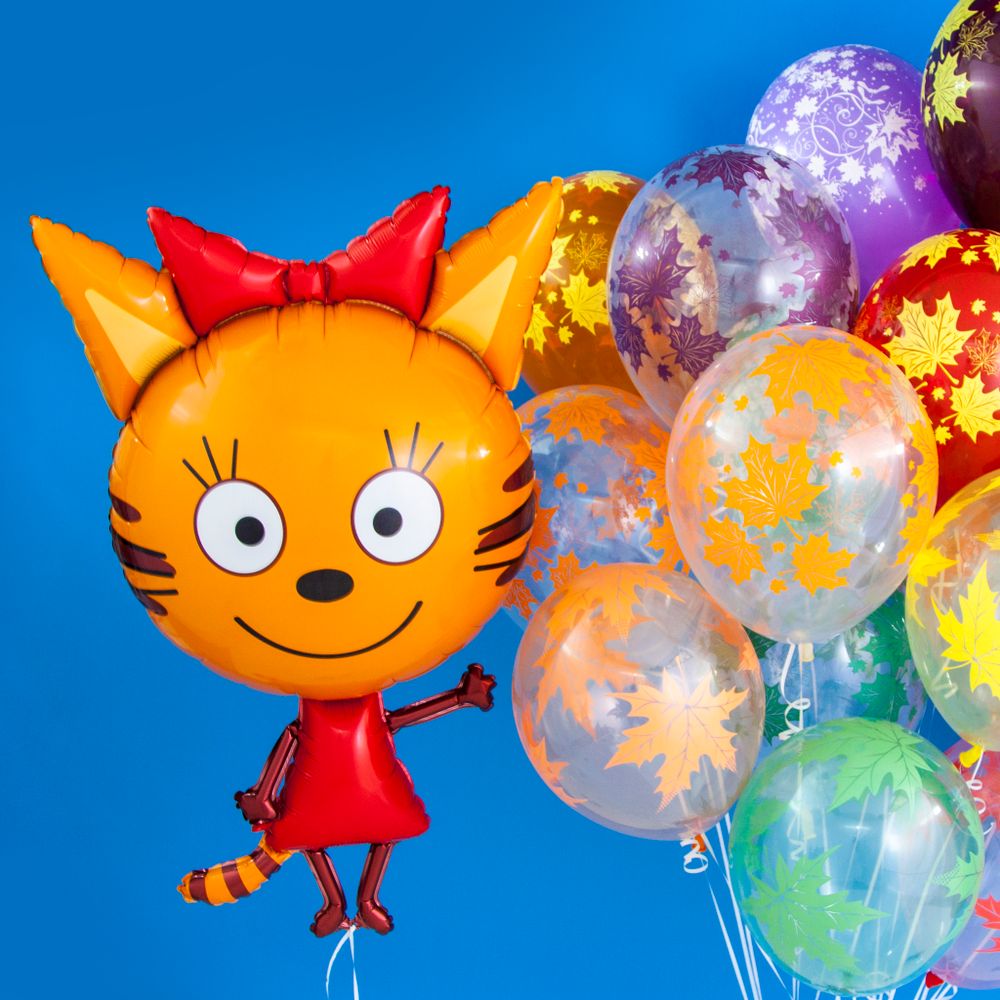 Шар (12''/30 см) Разноцветные листья, Прозрачный (390), кристалл, 5 ст, 25 шт.