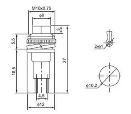 Кнопка нажимная без фиксации DS-316 1A-250В D=10мм