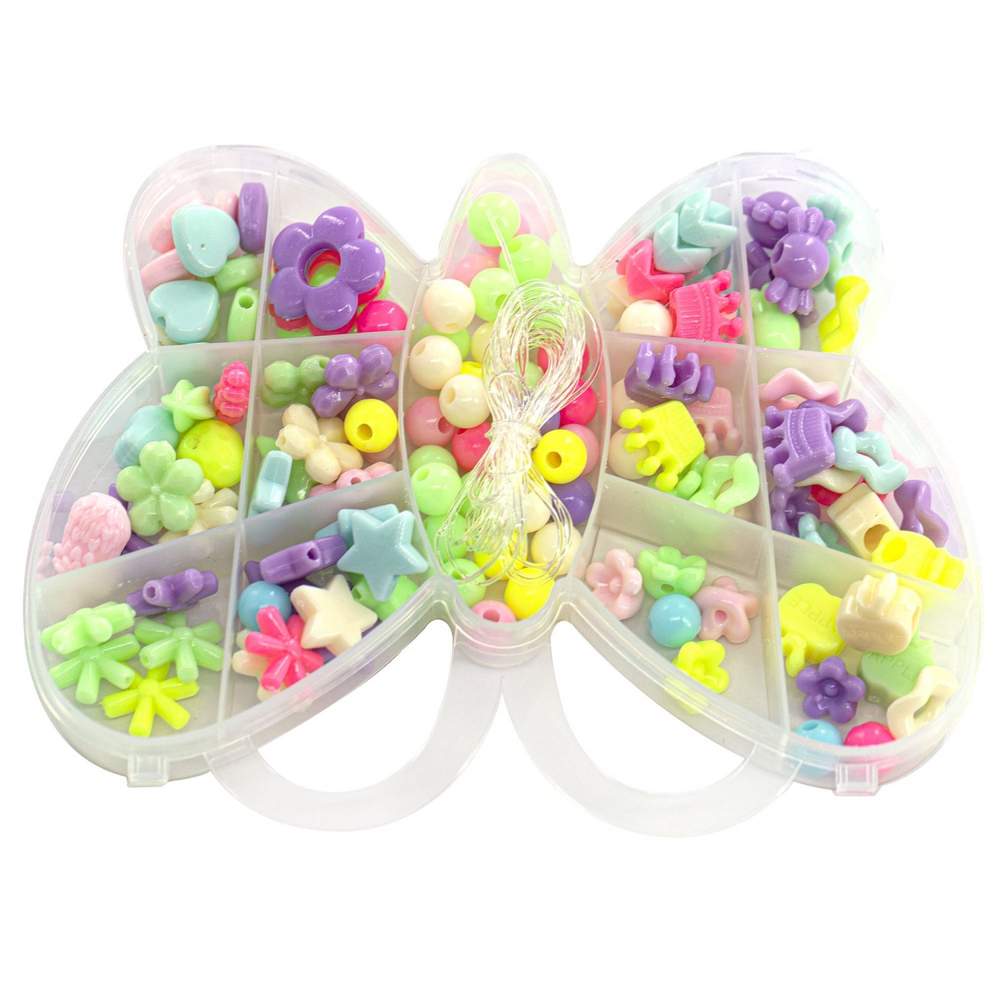 Набор для создания украшений-бусины Alingar, 140х110х20 мм, "Бабочка мини 2", 13 видов бусин, 1х2,1 м леска, пластик.пенал