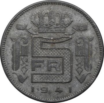 5 франков 1941 Бельгия (Надпись на голландском - DER BELGEN)