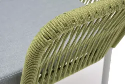 "Лион" стул плетеный из роупа, каркас из стали светло-серый (RAL7035) муар, роуп салатовый меланж круглый, ткань светло-серая