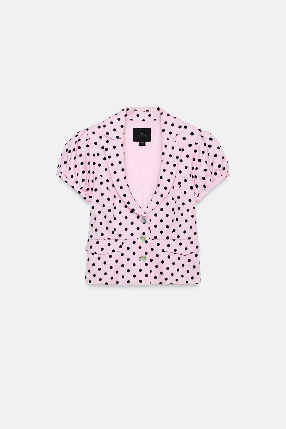 ZARA УКОРОЧЕННАЯ КУРТКА В ГОРОШЕК, СВЕТЛО-РОЗОВЫЙ