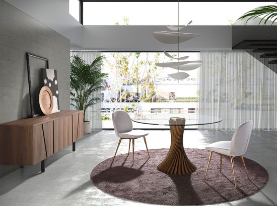 Круглый обеденный стол 1127-Ø120 из закаленного стекла и ореха