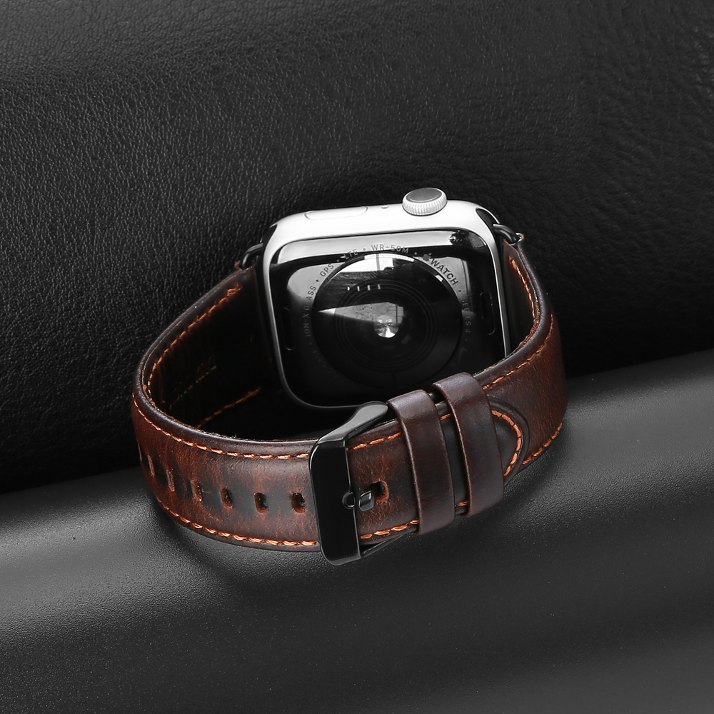 Ремешок из натуральной кожи кофейного цвета от Dux Ducis для смарт часов Apple Watch 42, 44, 45, 46, 49мм, серия Business Series