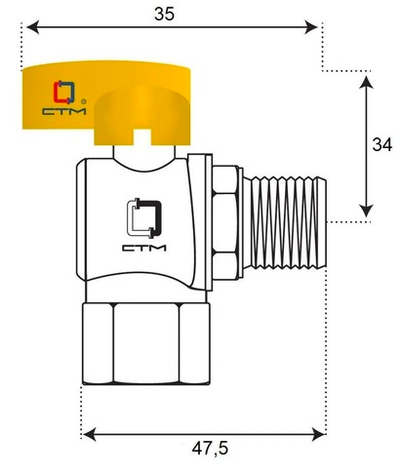 Кран шаровый д/газа угловой СТМ Ду 15 (1/2") вн-нар, бабочка