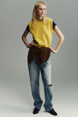 ZARA МЯГКИЙ ТРИКОТАЖНЫЙ ЖИЛЕТ, ЖЕЛТЫЙ