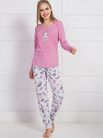 Трикотажный комплект с принтованными серыми брючками (Размер: L) (Цвет: голубой)