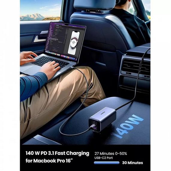 Автомобильное зарядное устройство Ugreen EC706 150W 4-Port GaN с выносом портов USB-A / 2*USB-C (35571) серый