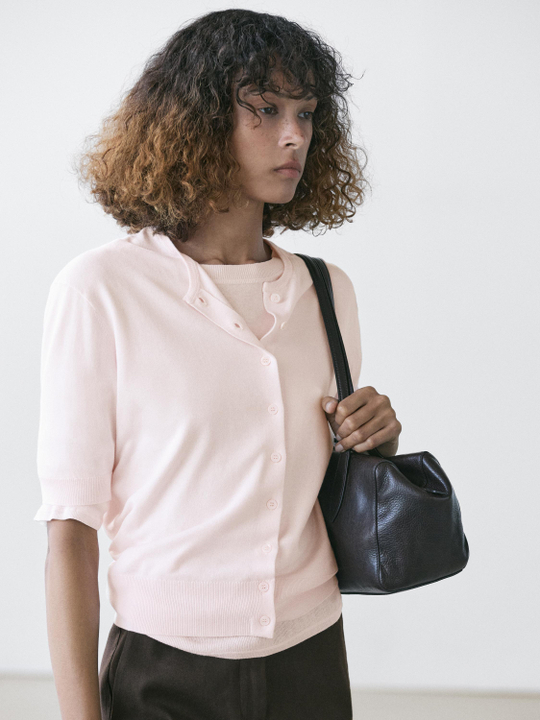 Massimo Dutti Вязаный кардиган с короткими рукавами, натуральный/кремовый