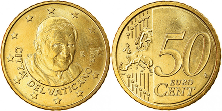 Ватикан 50 евроцентов, 2008-2013 Бенедикт XVI (265-й Папа Римский) UNC