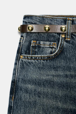 ZARA ДЖИНСЫ Z1975 С ВЫСОКОЙ ПОСАДКОЙ, ЗАУЖЕННЫЕ КНИЗУ, С РЕМНЕМ, ИНДИГО
