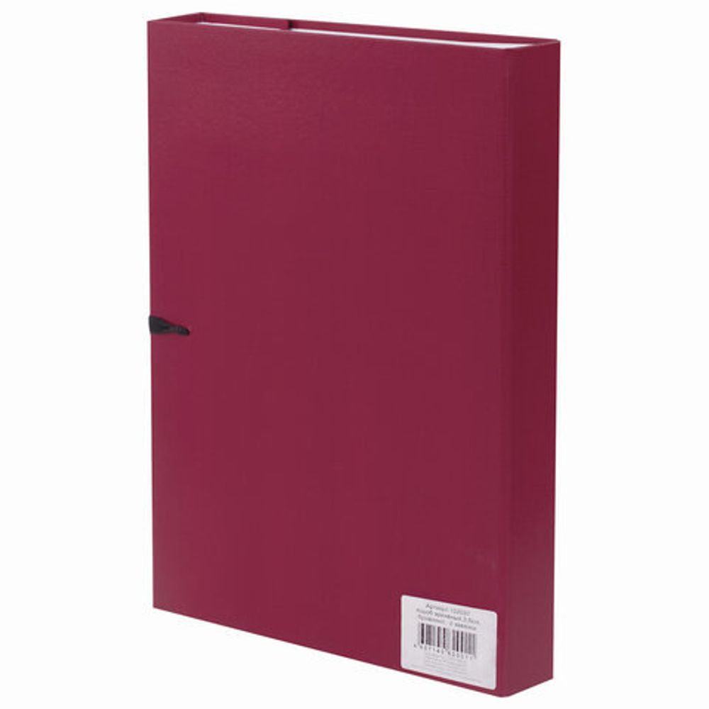 Короб архивный А4 (240х330 мм), 35 мм, 2 завязки, бумвинил, до 300 листов, бордовый, BRAUBERG, 122037