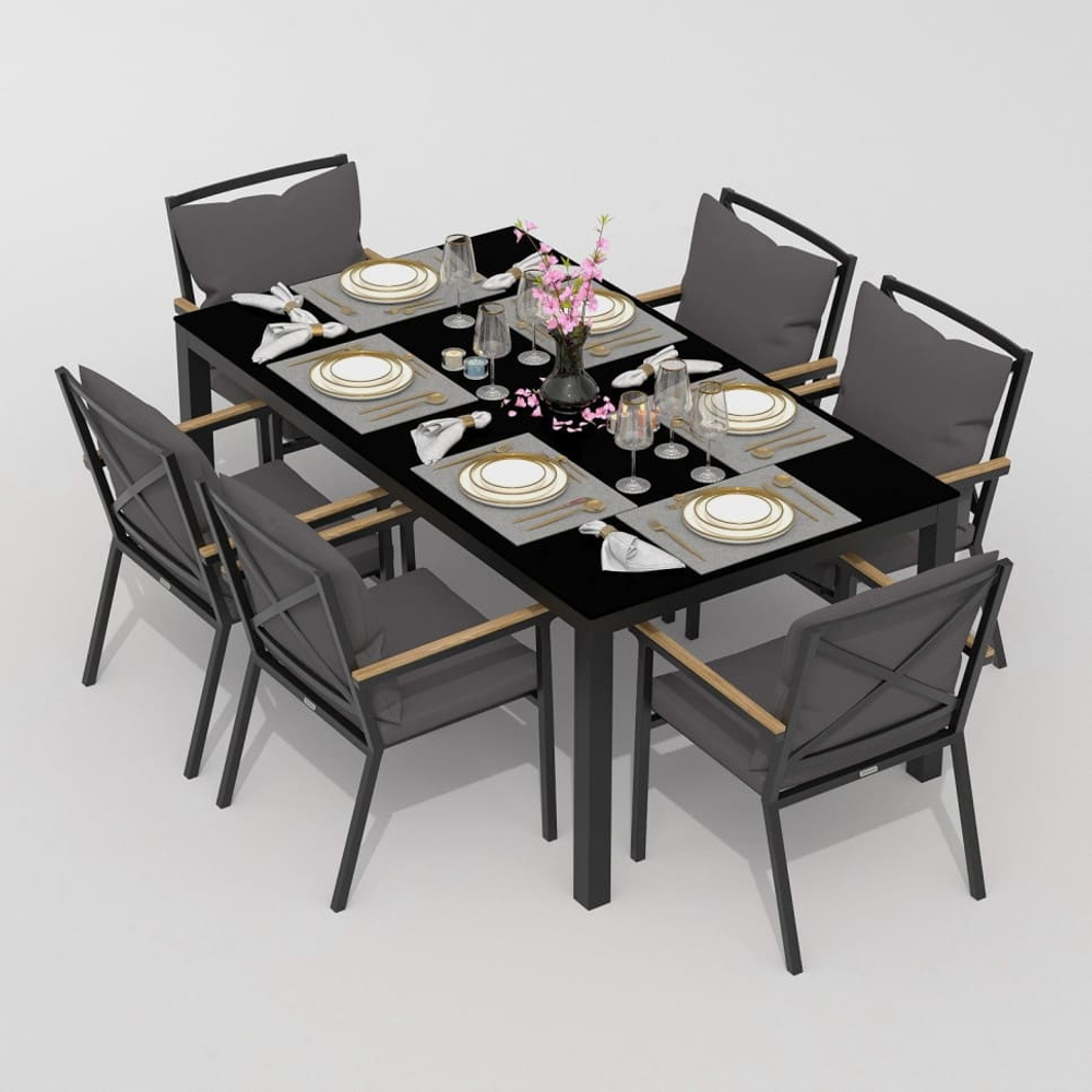 Обеденная группа Ideal Patio  КАНА ФЕСТА плюс каркас карбон, стол стекло 180, ткань антрацит
