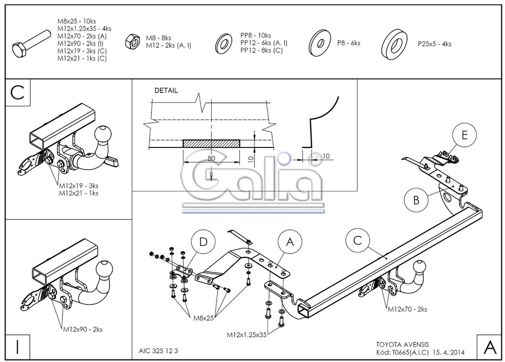 Фаркоп оцинкованный Galia T066A для Toyota Avensis седан/лифтбек 2003-2009(паспорт и сертификат в комплекте)(без электрики)