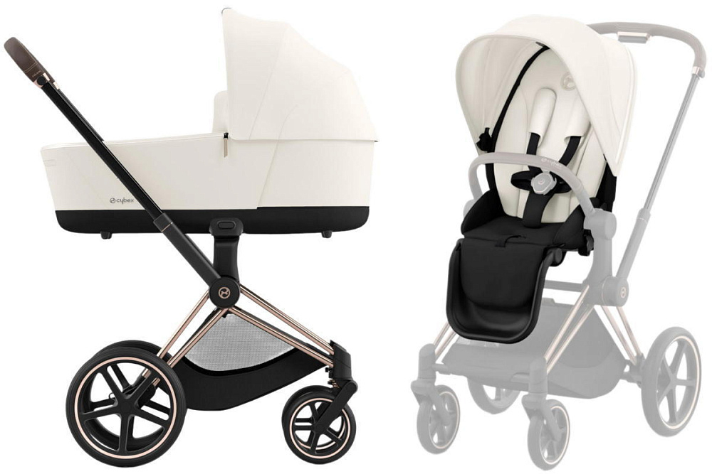 Коляска 3 в 1 Cybex Priam IV Rosegold complete и автокресло Aton S2 i-Size Hibiscus Red Off White