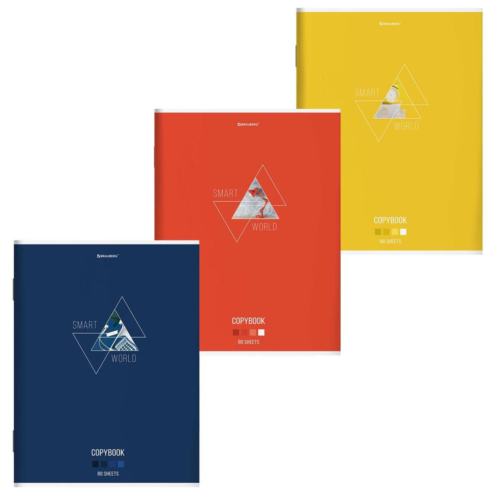 Тетрадь А4, 80 л., BRAUBERG, скоба, клетка, глянцевый лак, "SMART", 404048, 3шт