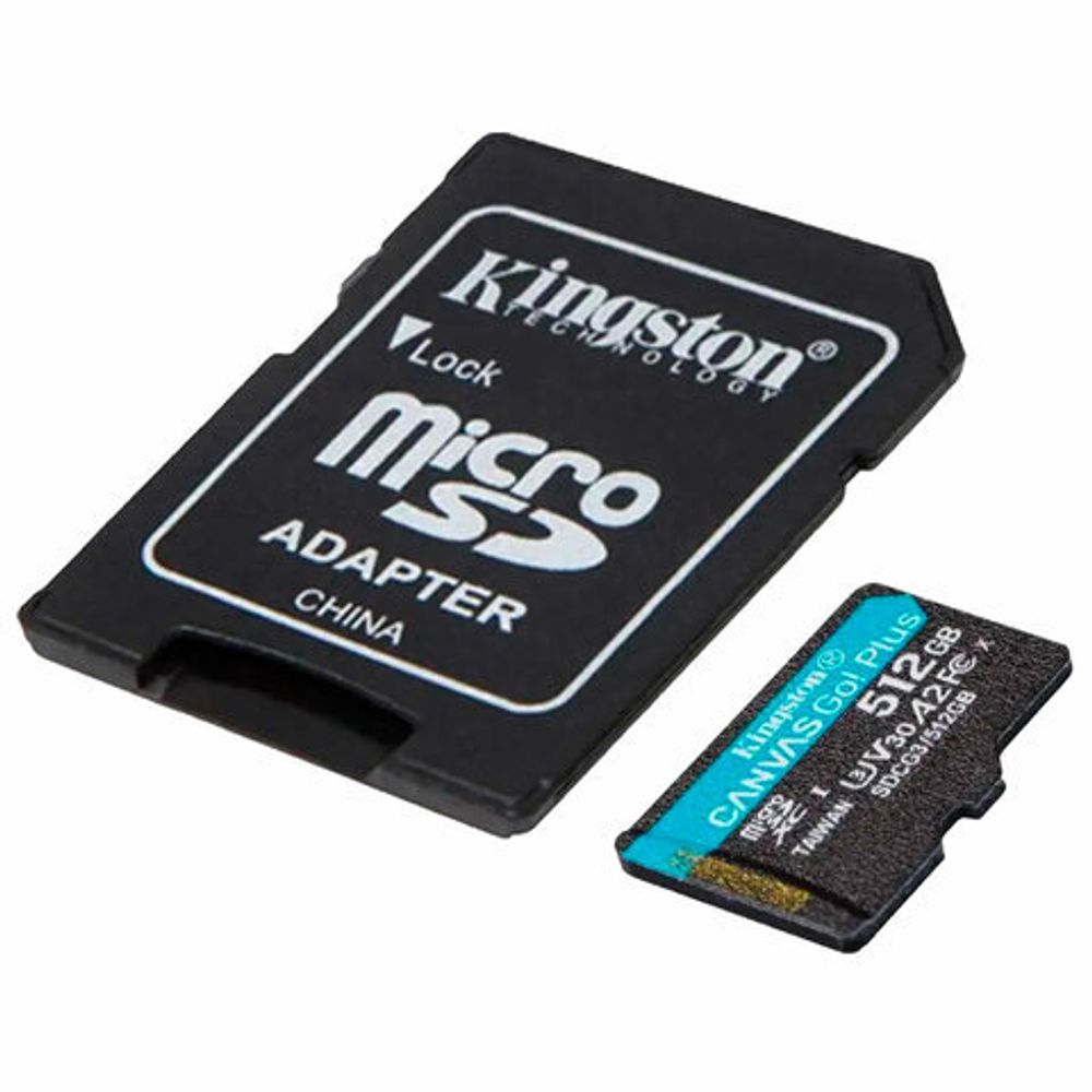 Карта памяти microSDXC 512 GB KINGSTON Canvas Go Plus, UHS-I U1, 170 Мб/с (class 10), с адаптером, SDCG3/512Gb