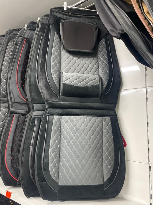 AA - 05 Серый / Комплект чехлов на Передние сиденья, ткань серая, строчка серая, замша, 2 предмета, серия: эко ком-фо (за комплект)