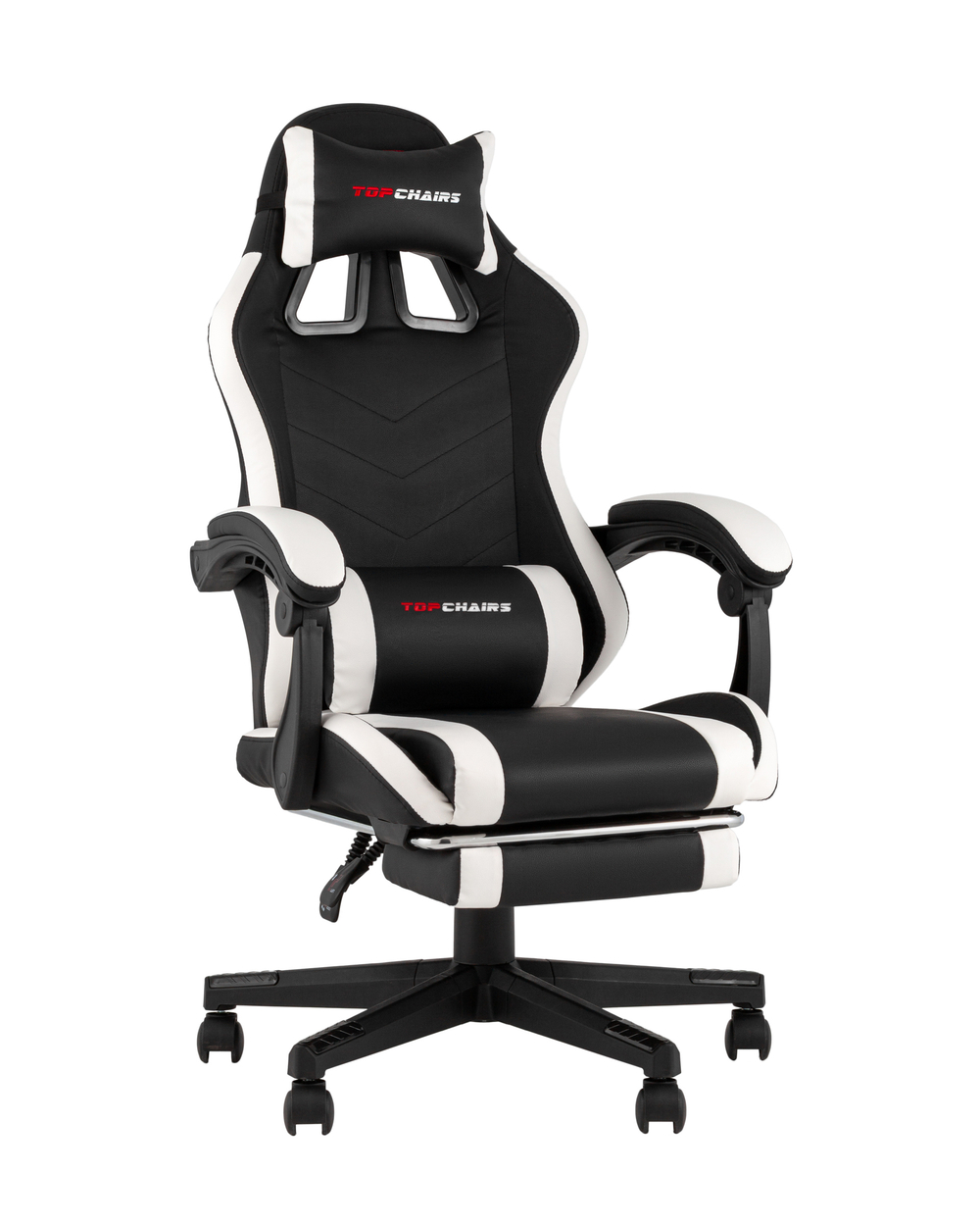Кресло спортивное TopChairs Prophet с оттоманкой черно-белый