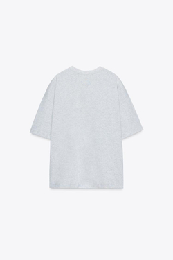 ZARA ФУТБОЛКА ОВЕРСАЙЗ С НАДПИСЬЮ, СЕРЫЙ МЕЛАНЖ