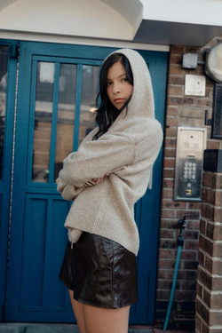 ZARA ШЕРСТЯНАЯ КУРТКА С КАПЮШОНОМ, БЕЖЕВЫЙ