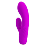 Лиловый вибратор с клиторальным отростком Tim - 15,5 см.