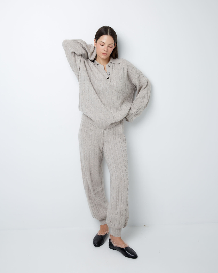 Брюки из смесового кашемира серо-бежевый