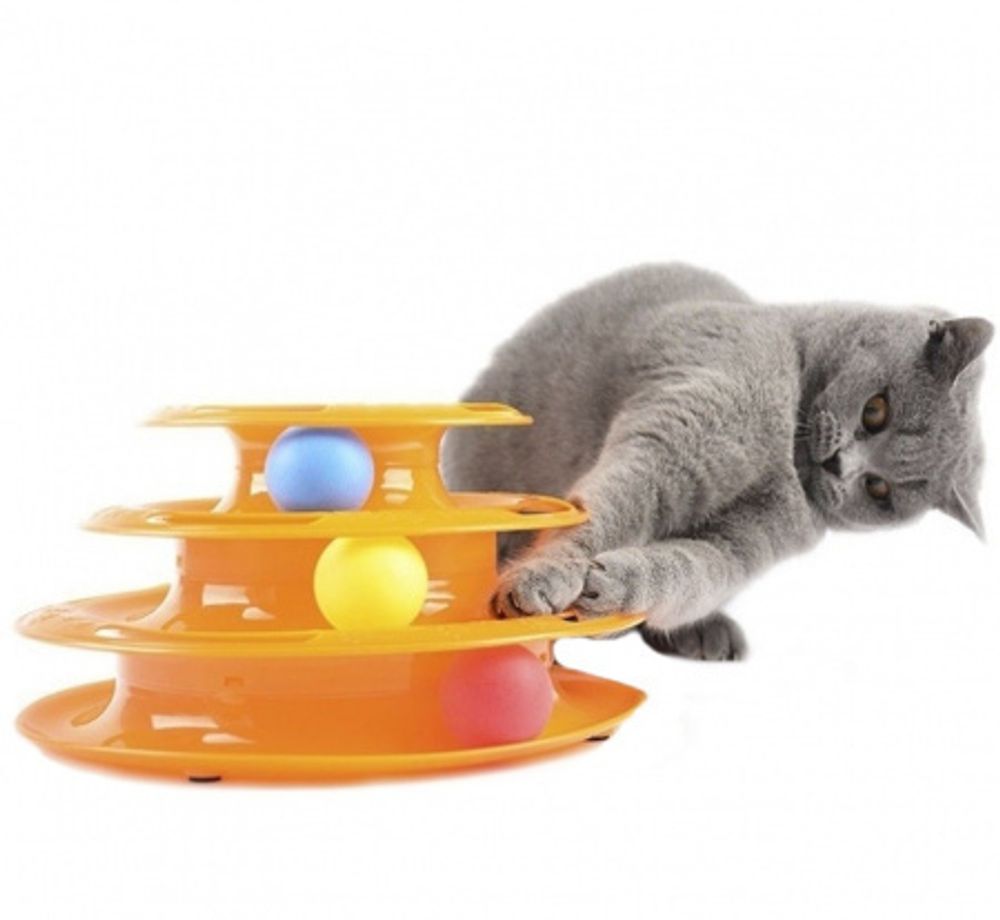 Игрушка для кошек Трек башня с мячиками ЧК Оранжевый 25см х 7,5см
