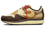 Travis Scott x Nike Air Max 1 "baroque brown" retro fabric two-layer suede leather non-slip wear-resistant lightweight low-top casual running shoes for men and women with the same baroque brown