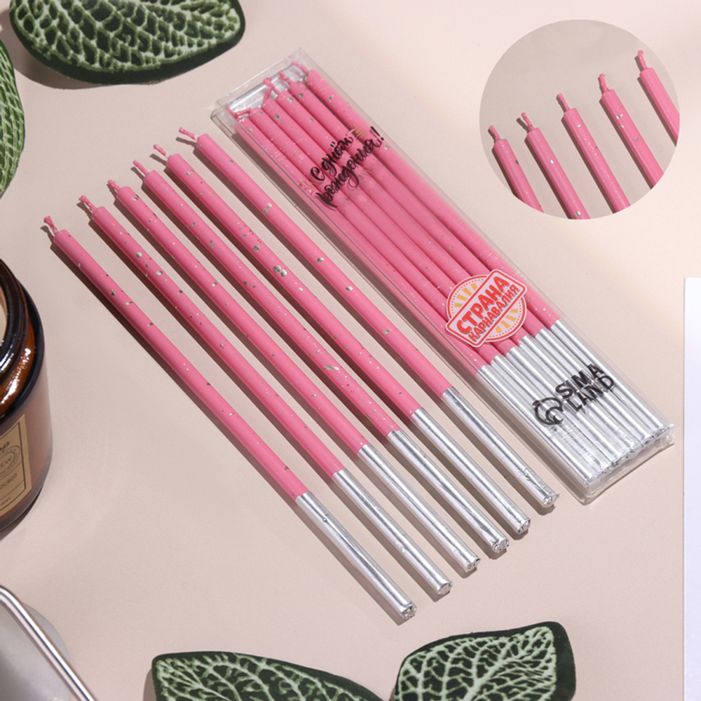 Набор свечей в торт, 6 штук "Исполнение желаний", 15 см, фуксия