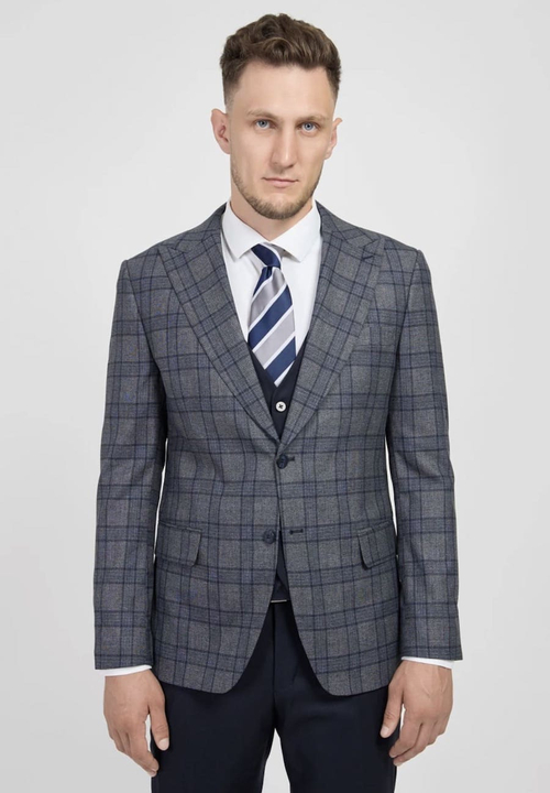 Мужской классический костюм (серо-синий) А36