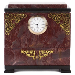 Настольный ларец с часами из камня лемезит и змеевик