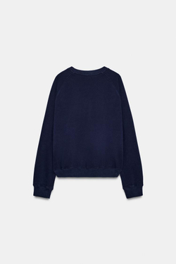 ZARA ТОЛСТОВКА С ТЕКСТОМ ИЗ ФОЛЬГИ, МОРСКОЙ СИНИЙ