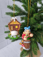 Набор игрушек из фарфора на ёлку юаба-яга и избушка на курьих ножках