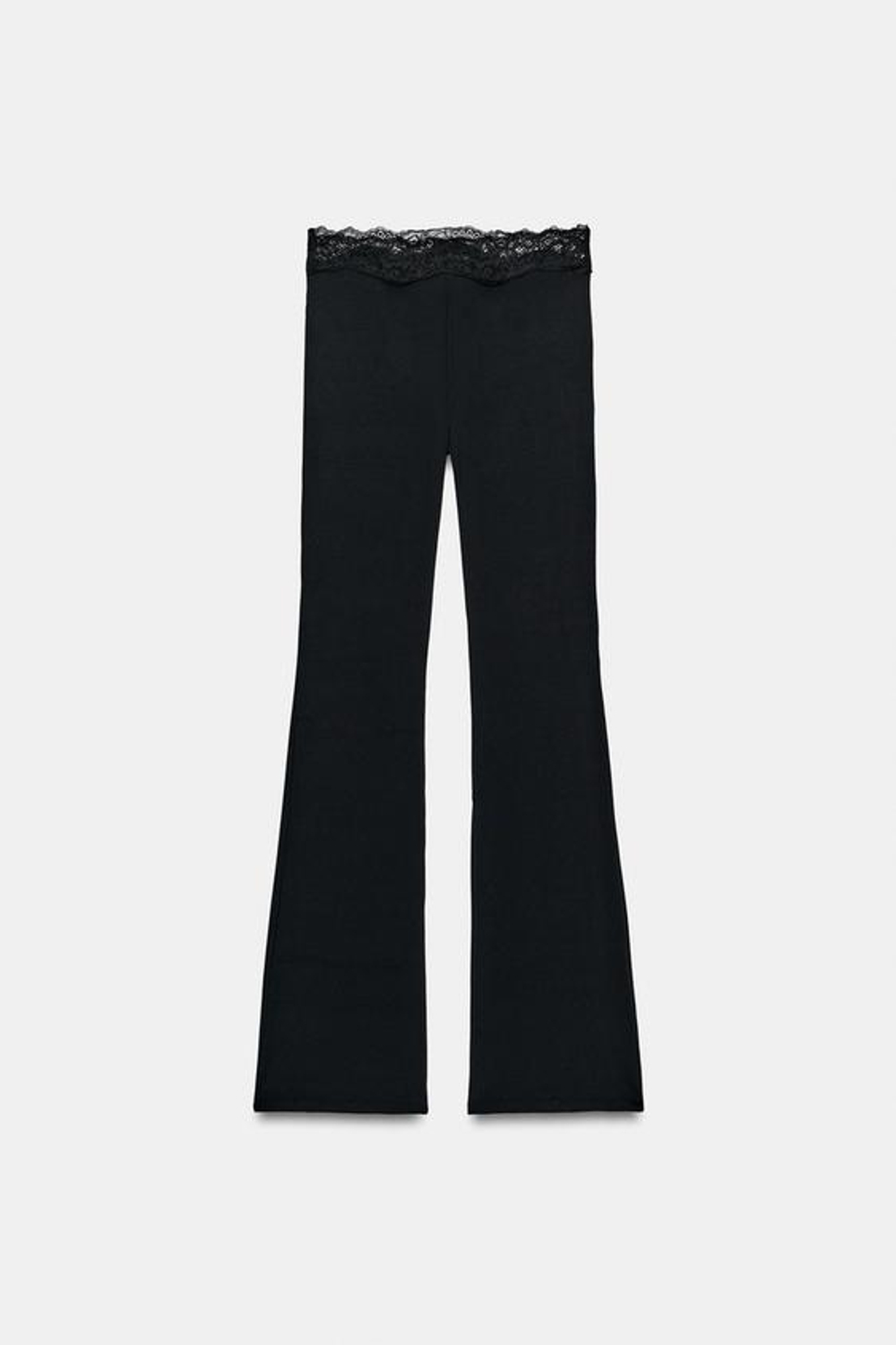 ZARA РАСКЛЕШЕННЫЕ БРЮКИ ИЗ ПОЛИАМИДА С КРУЖЕВОМ, ЧЕРНЫЙ