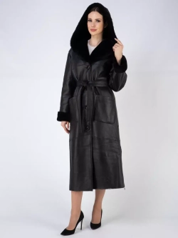 Дубленка зима натуральная с капюшоном длинная