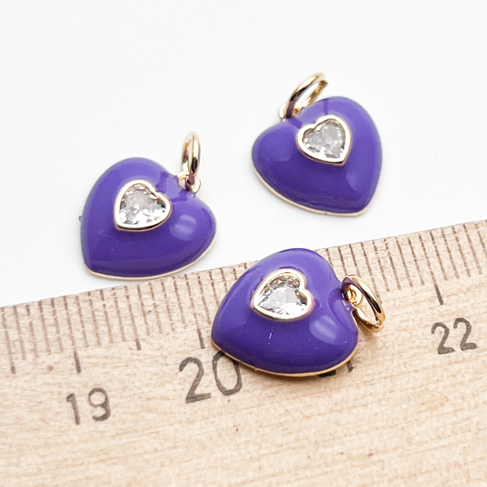 Подвеска Сердце, цвет фиолетовый+золото, фианит, размер 13*12 мм, цена за 1 шт
