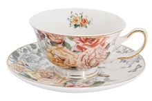 Фарфоровый чайный сервиз на 6 персон AL-1725-W-15TS-P4, 15 предметов, белый/декор
