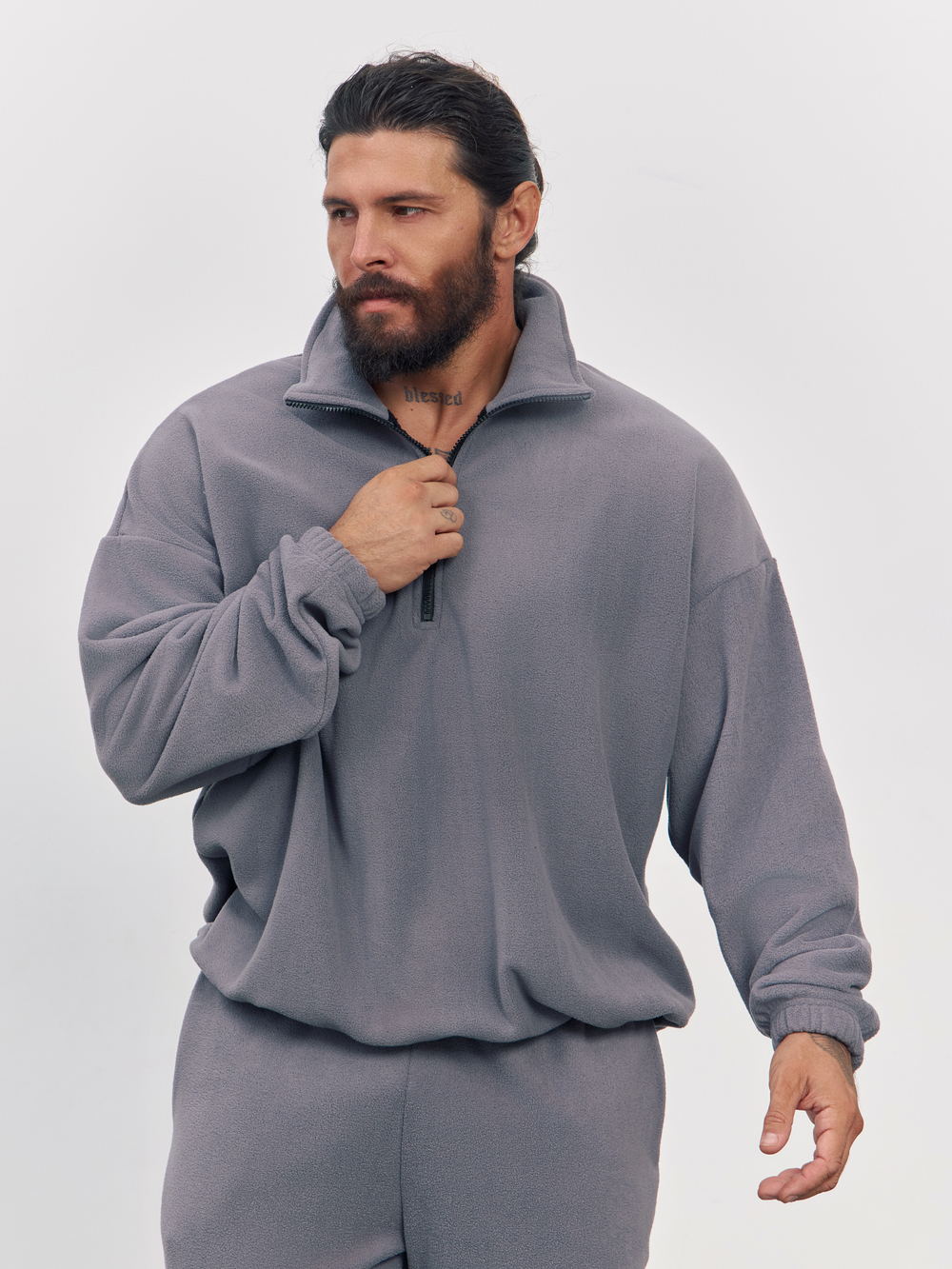 Свитшот "half zip" флисовый (серый)